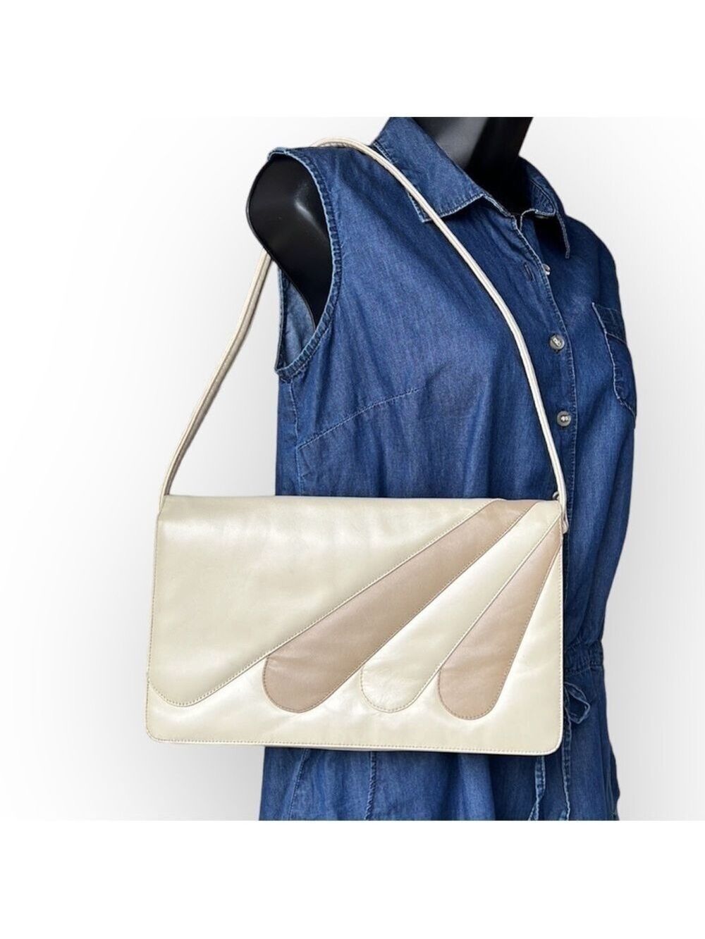 JOHN HORT Cream & Tan VINTAGE Retro Art Deco Leather Shoulder Bag or Clutch